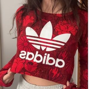 Floral Red Adidas Long Sleeve Crop Top